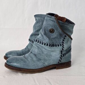 A.S. 98 Womens 36 (US 6) Tumbleweed Patchwork Leather Boho Teal Blue Ankle Boots